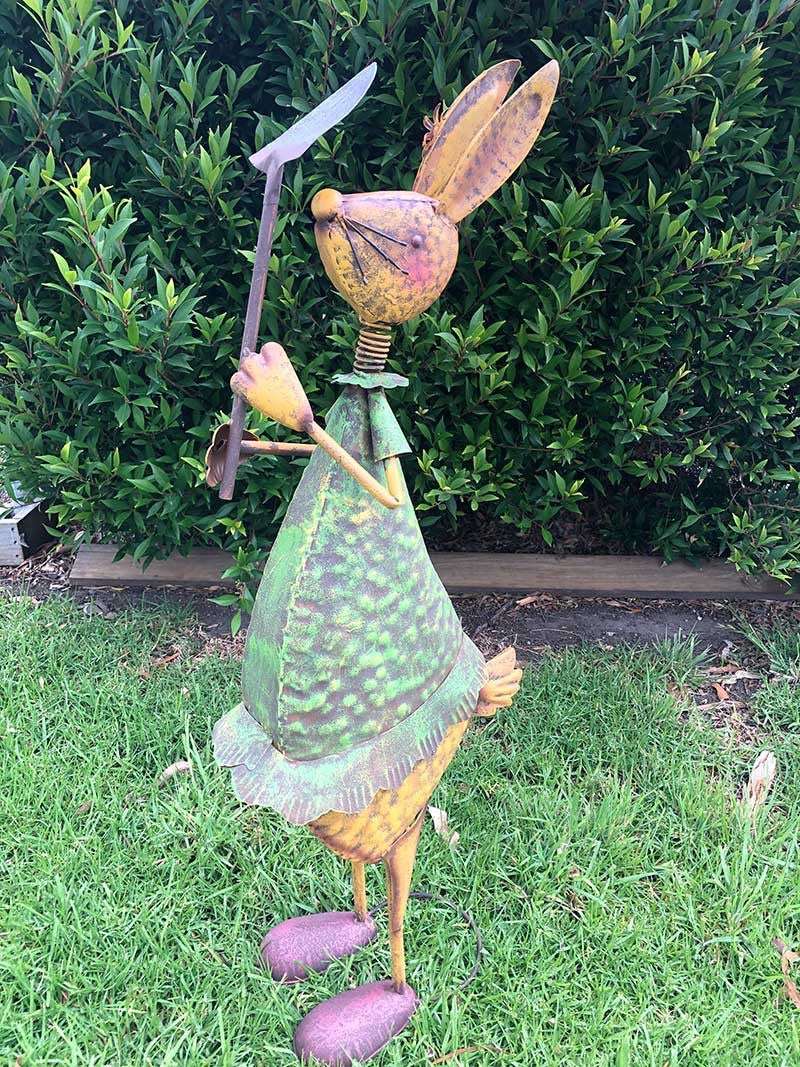 Home Garden Metal Decor Rabbit Statue with Tools Forestwest