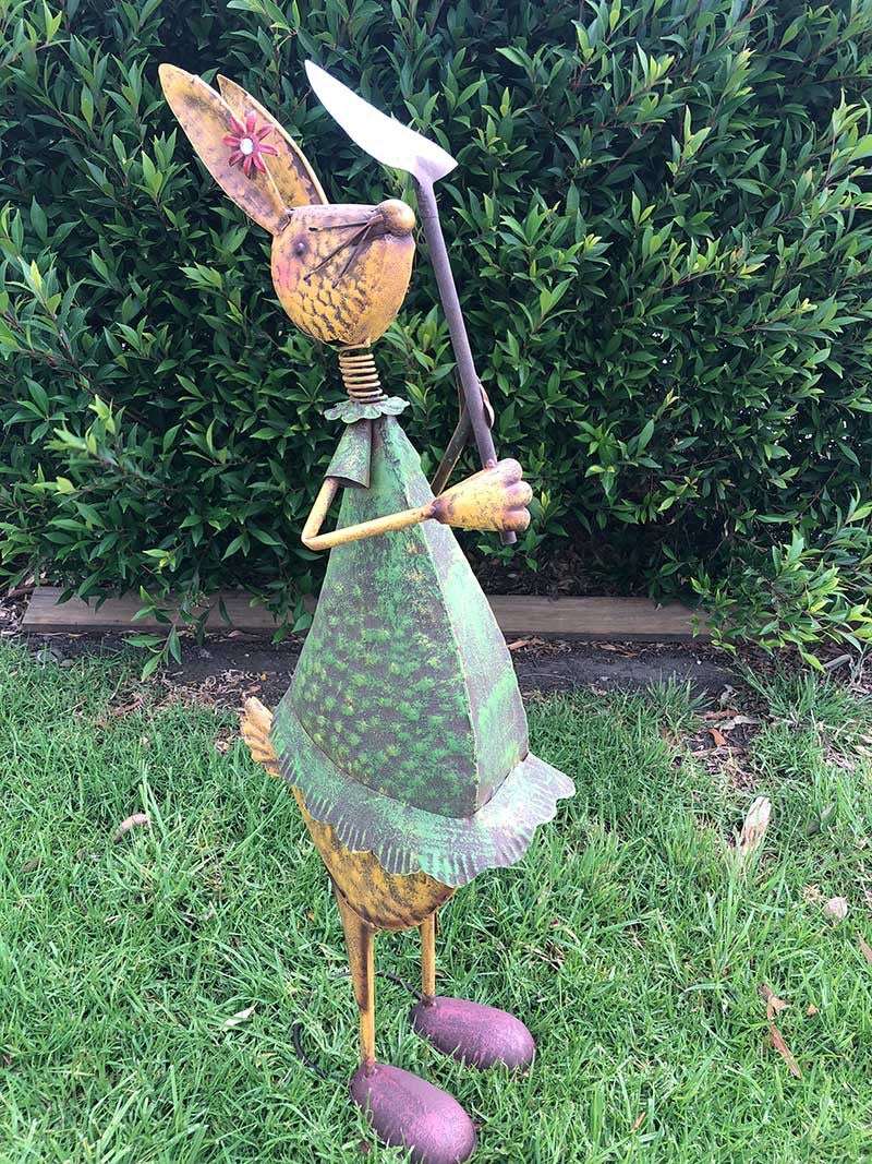 Home Garden Metal Decor Rabbit Statue with Tools Forestwest