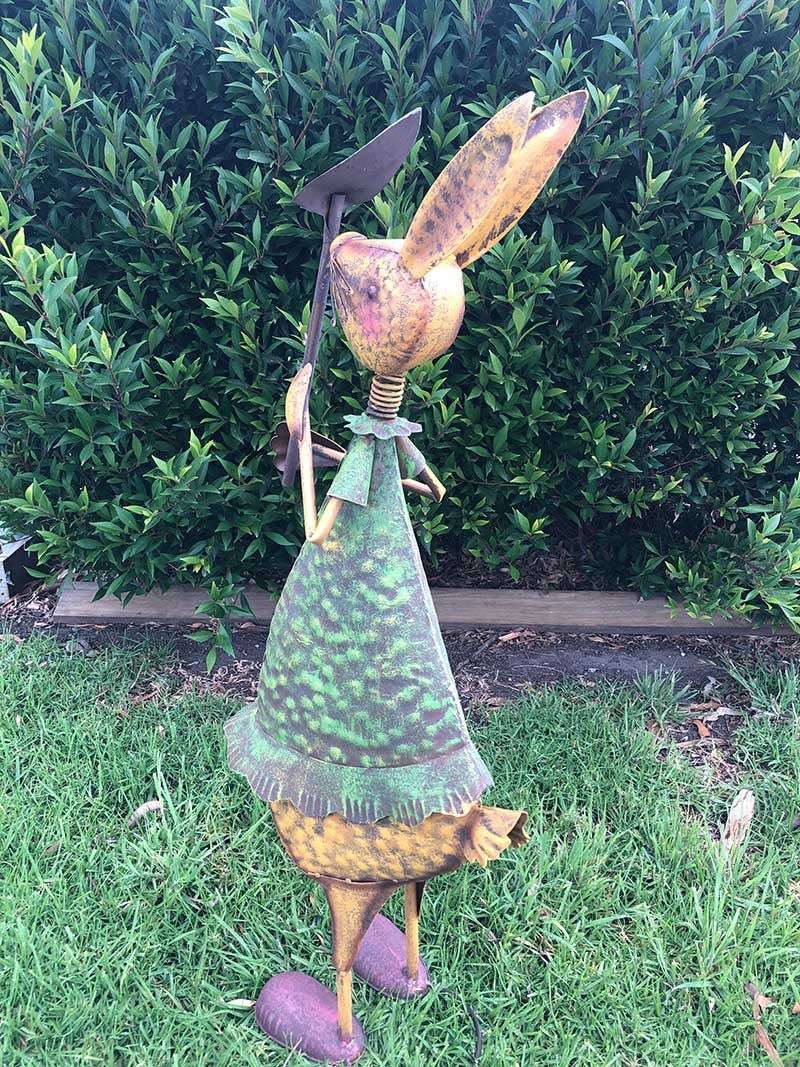 Home Garden Metal Decor Rabbit Statue with Tools Forestwest