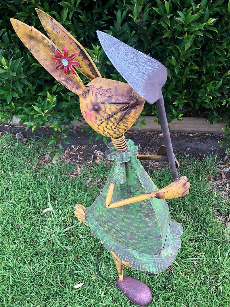 Home Garden Metal Decor Rabbit Statue with Tools Forestwest