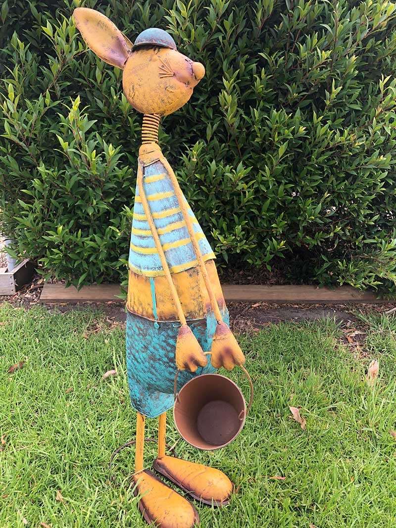 Home Garden Metal Decor Rabbit Statue with Tools Forestwest