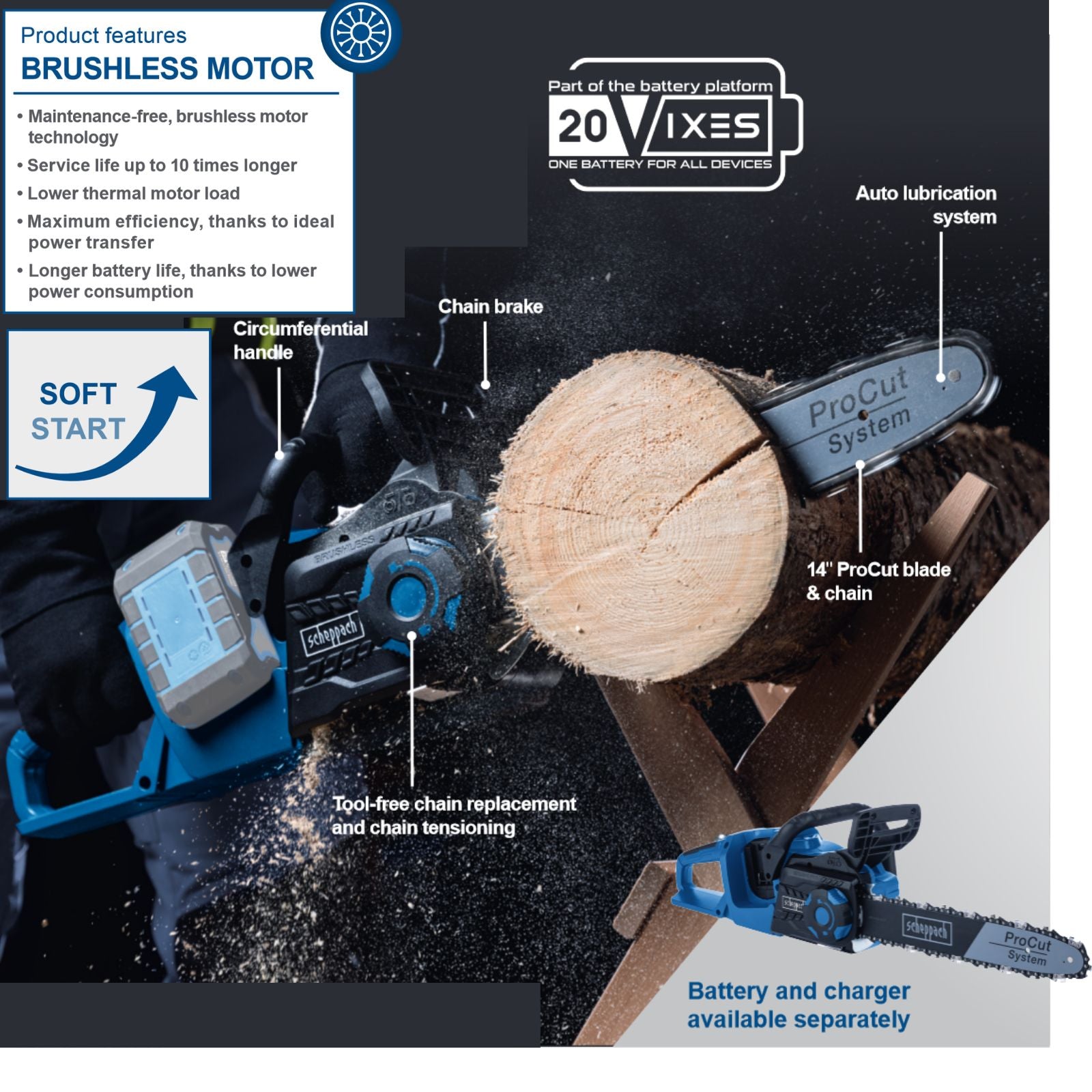 Scheppach 2x20V Cordless Chainsaw BC-CS355DUO-X (Skin Only) Scheppach