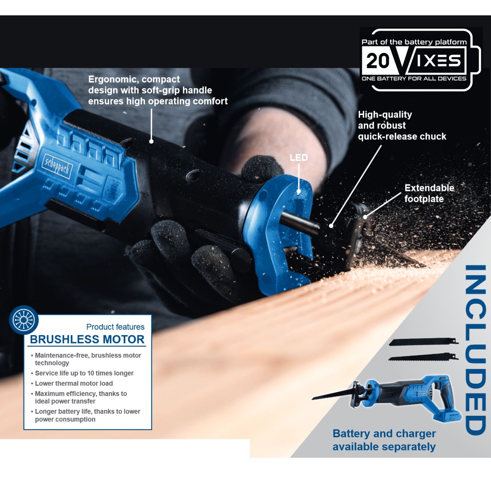 Scheppach 20V Cordless Reciprocating Saw BC-RS250-X (Skin Only) Scheppach