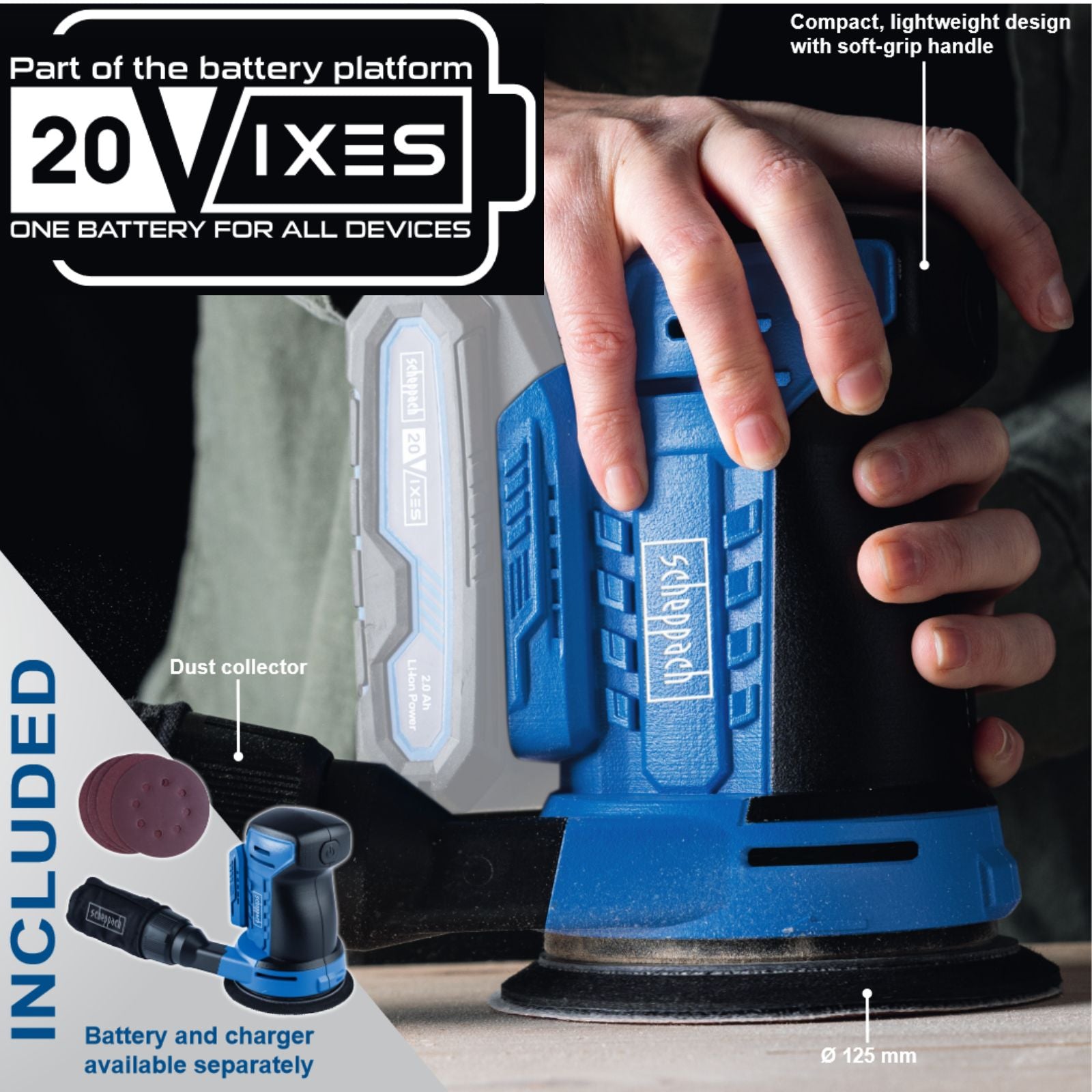 Scheppach 20V 125mm Orbital Sander C-OBS125-X (Skin Only) Scheppach