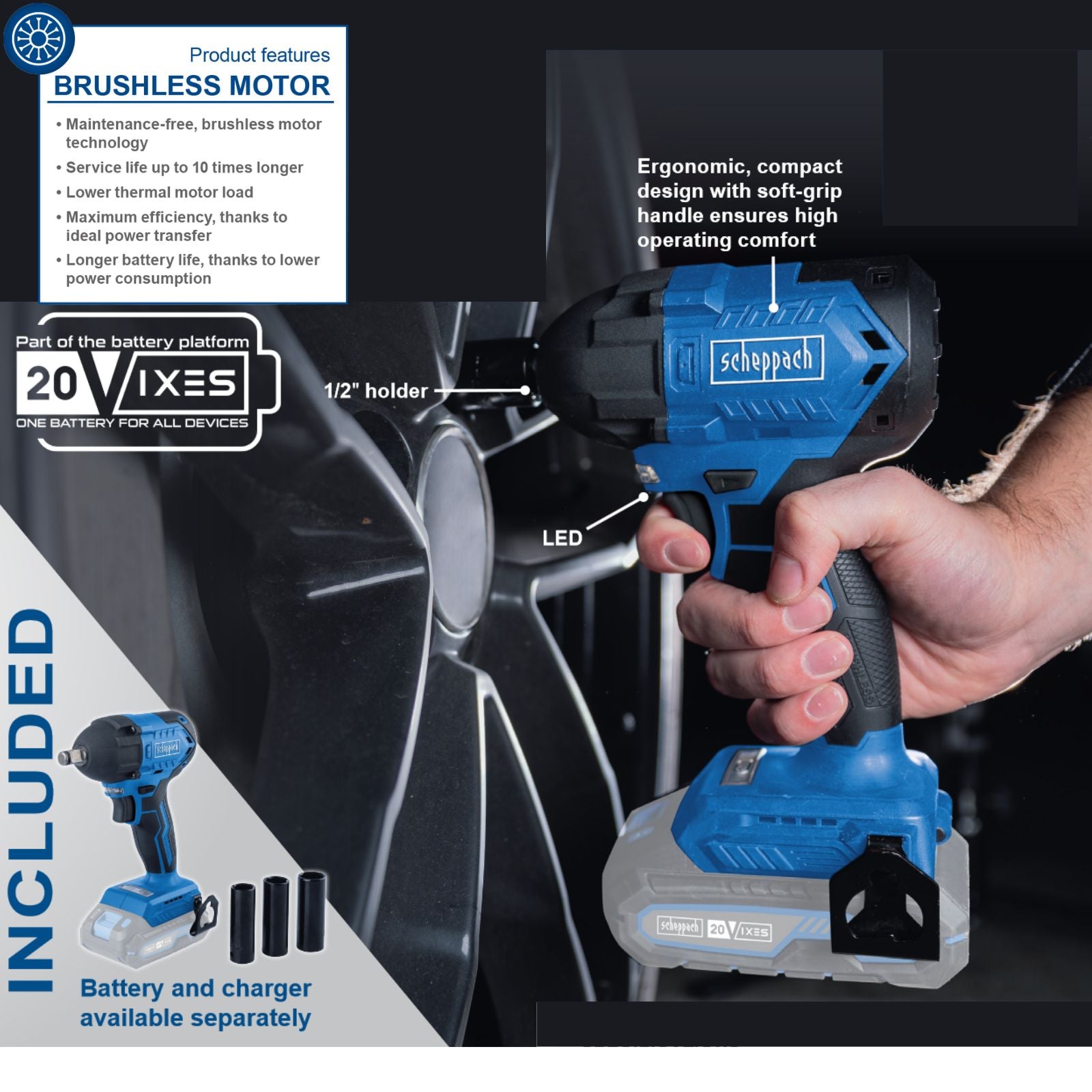 Scheppach 20V 1/2" Cordless Impact Wrench BC-IW350-X (Skin Only) Scheppach