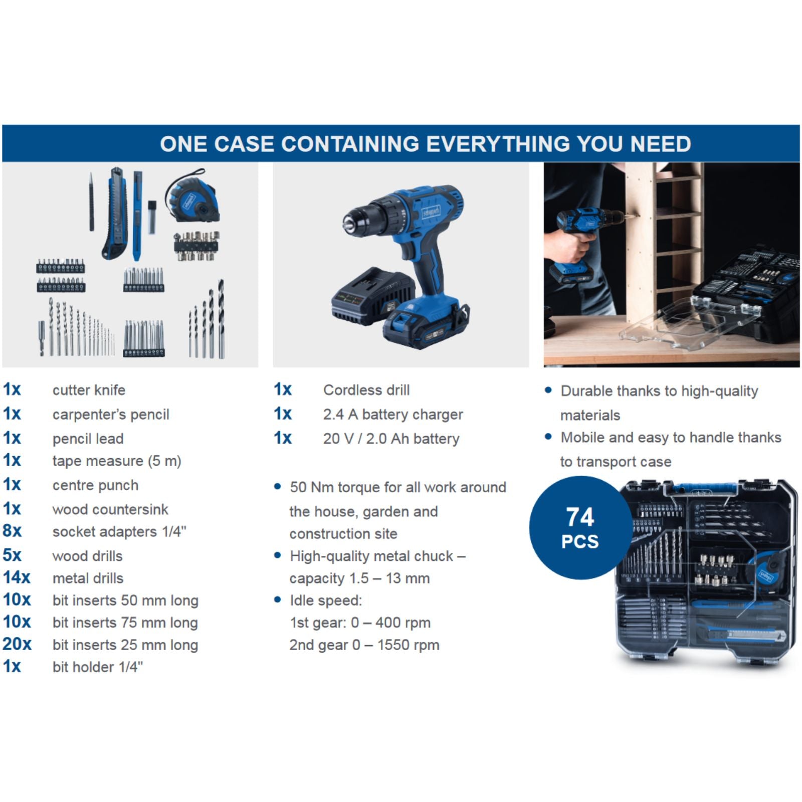 Scheppach Mobile Workshop 74-Piece All-In-One Set C-DTB74/1-X Scheppach