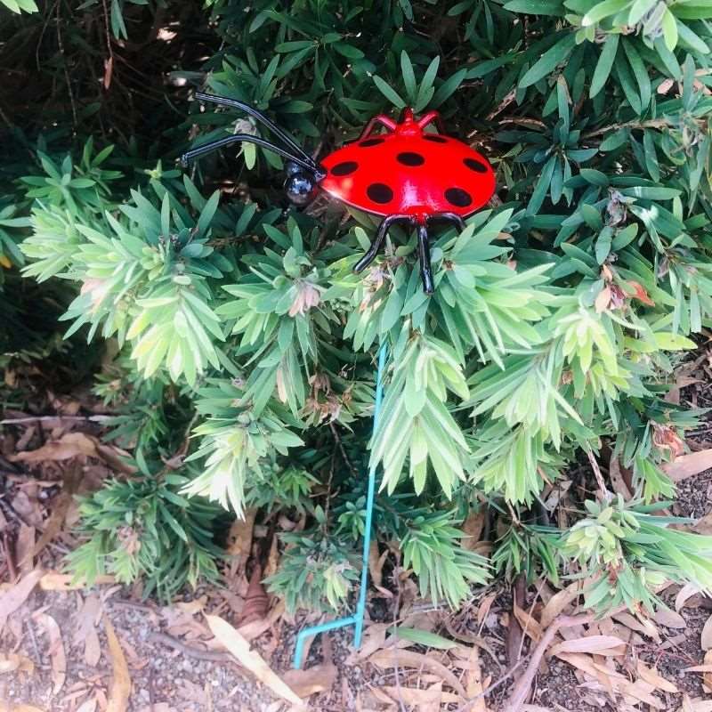 Garden Metal Art Ladybug with Supporting Pole Forestwest