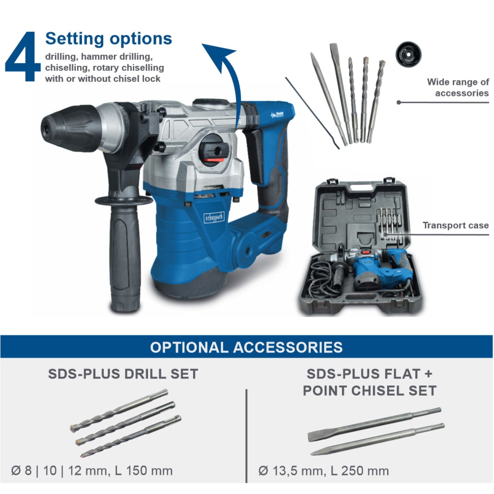 Scheppach Hammer Drill with Accessory Kit DH1300PLUS Scheppach