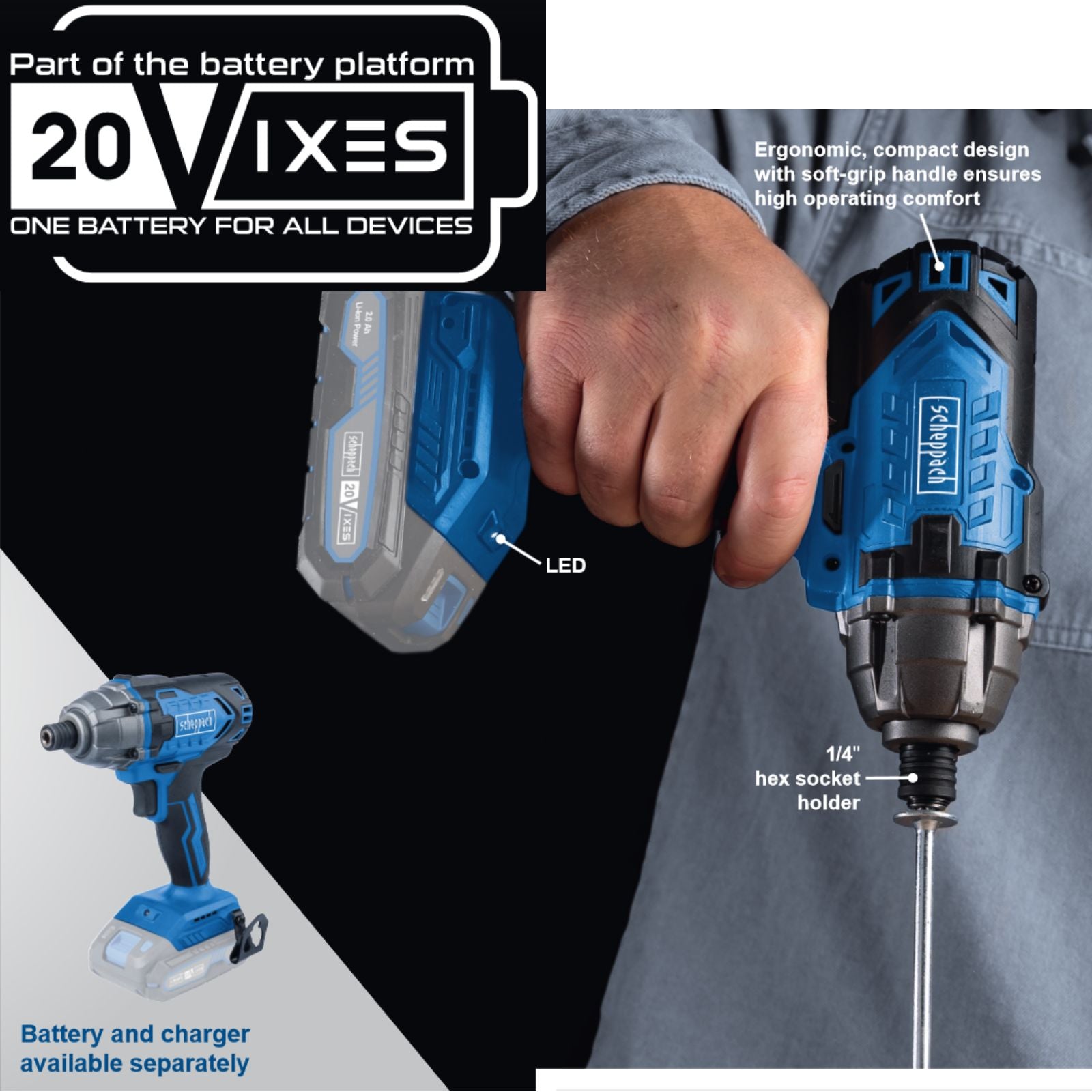 Scheppach 20V 1/4" Cordless Impact Driver C-ID180-X (Skin Only) Scheppach