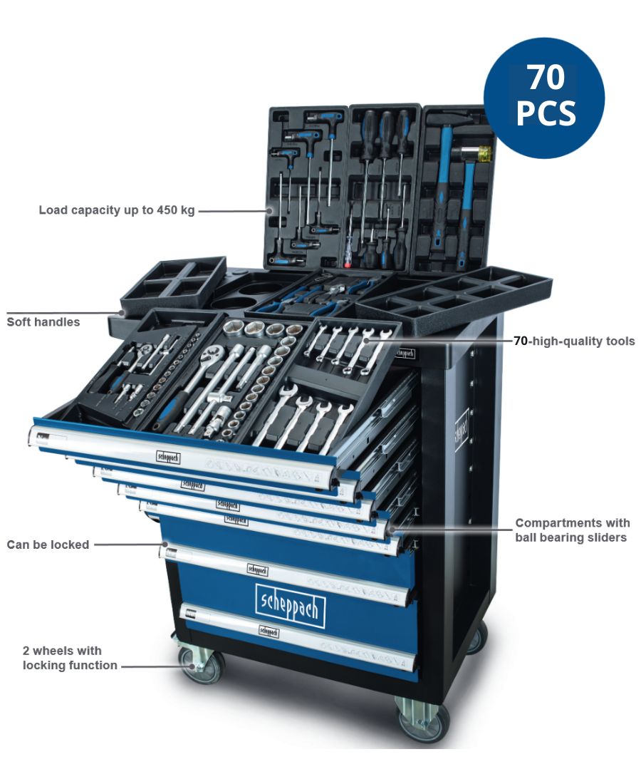 Scheppach Workshop Trolley with 70-PCS Tools TW1100 Scheppach