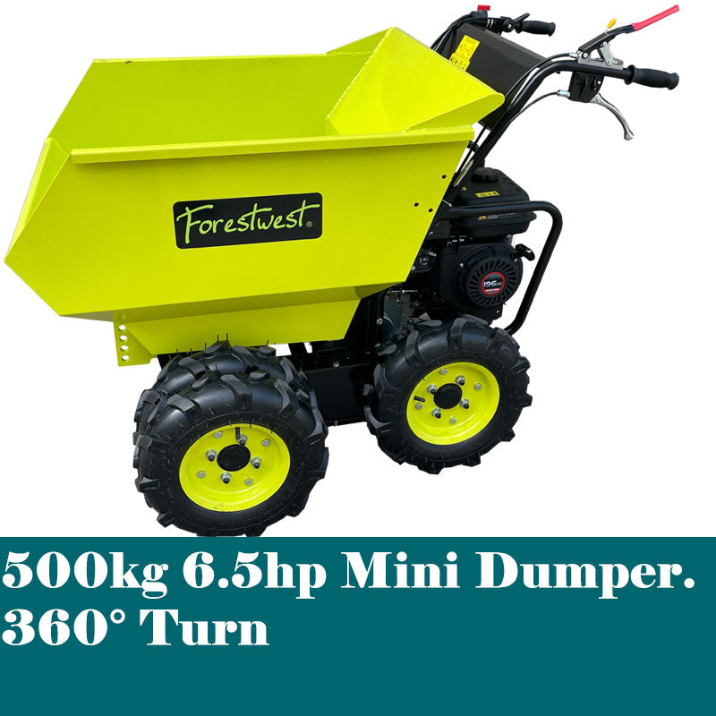 500kg Powered Wheelbarrow, 6.5hp Mini Dumper Manual Tip BM11079 | Forestwest