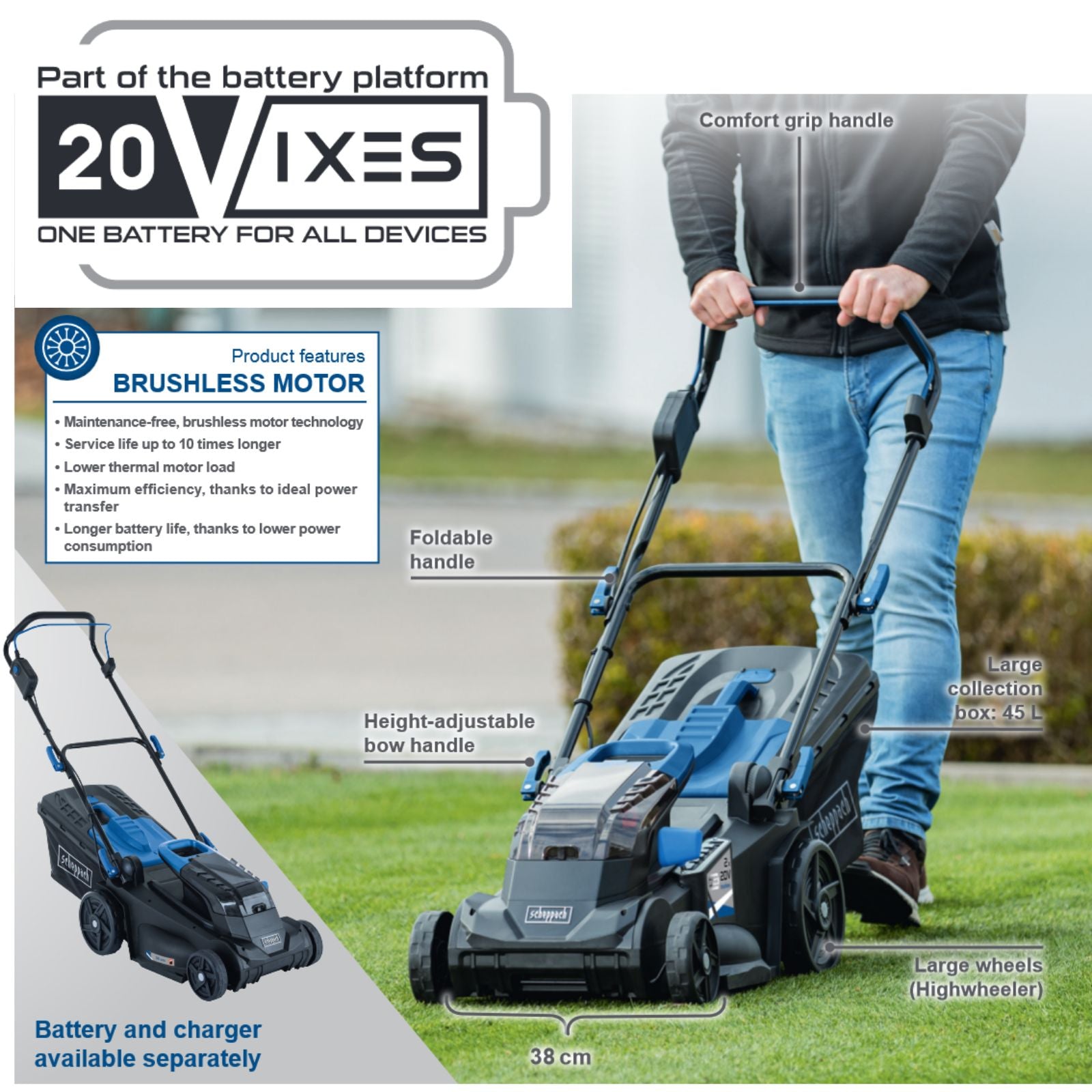 Scheppach 2x20V 380mm Cordless Lawn Mower BC-MP380-X (Skin Only) Scheppach