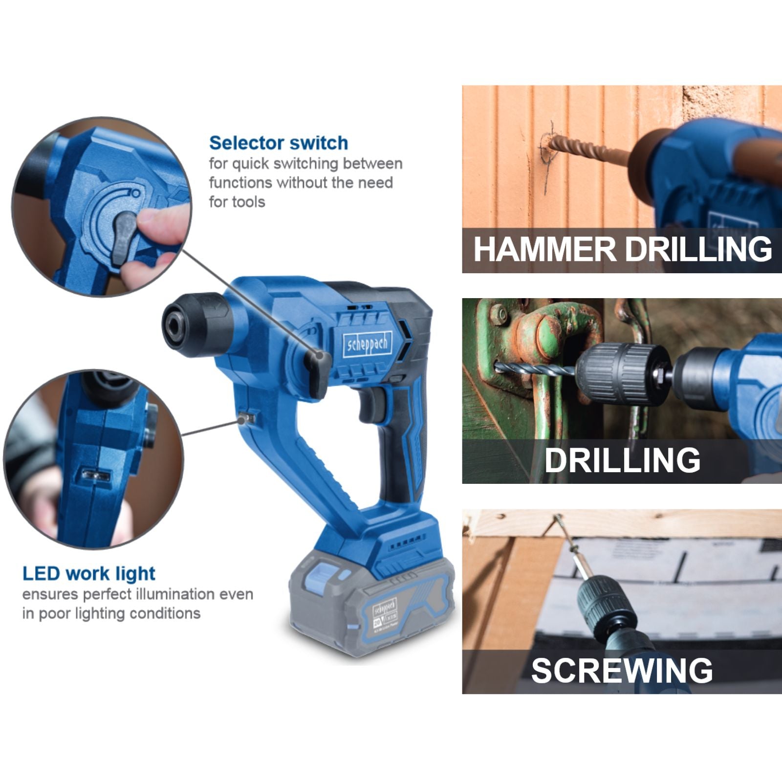 Scheppach 20V Hammer Drill with Drills & Bits C-RHD130-X (Skin Only) Scheppach
