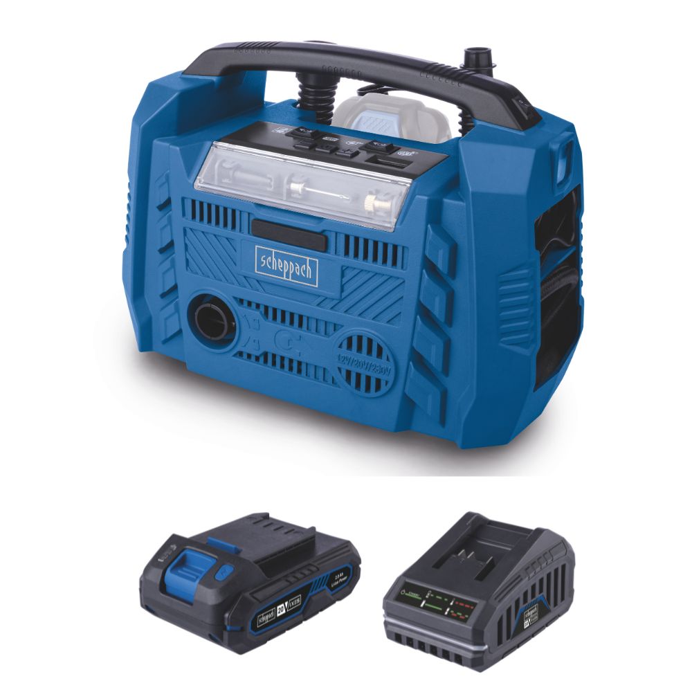 Scheppach 20V Cordless Portable Air Compressor AIRFORCE-6 50% off 20V 2.0Ah Battery & Charger Included Scheppach