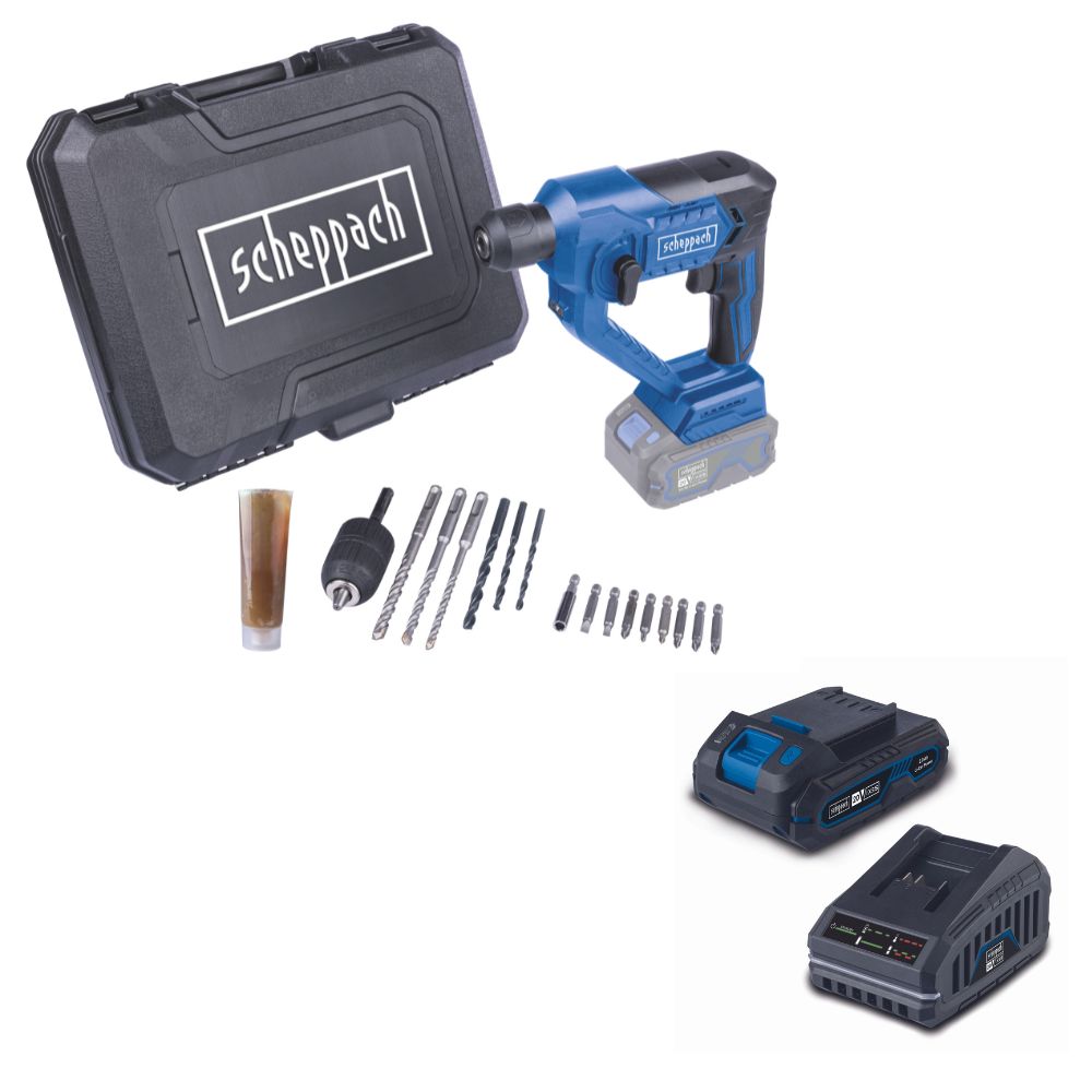 Scheppach 20V Hammer Drill with Drills & Bits C-RHD130-X 50% off 20V 2.0Ah Battery & Charger Included Scheppach